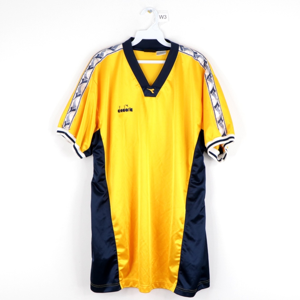 Vintage 90s Diadora Taped Logo Soccer Jersey Gold